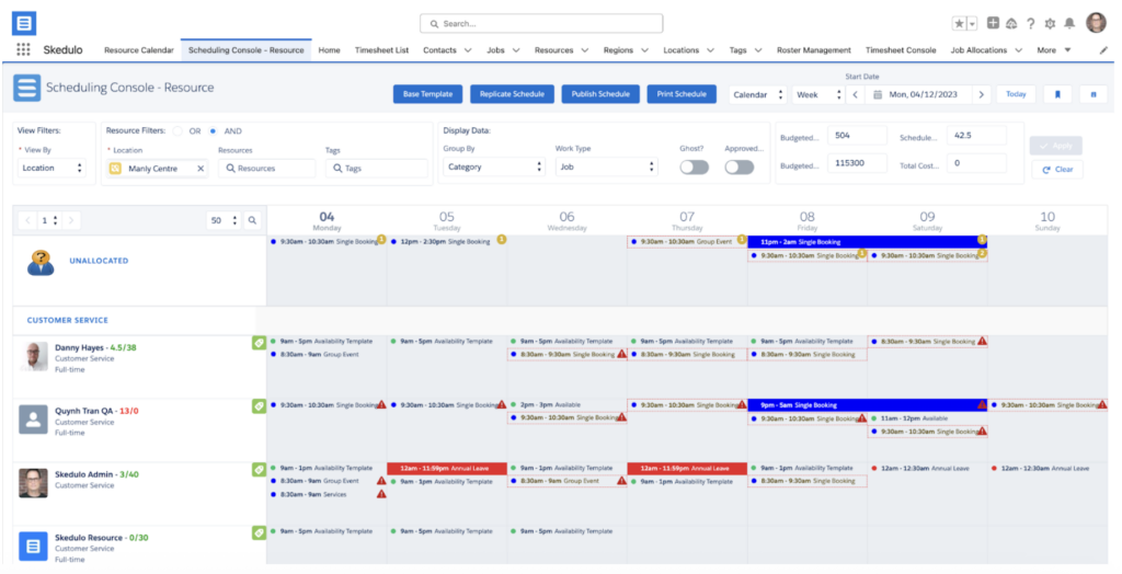 Schedulers can use the Scheduling Console to manage Group Events or Single Bookings, and allocate workers with the skills needed (tags) to meet the job requirements
